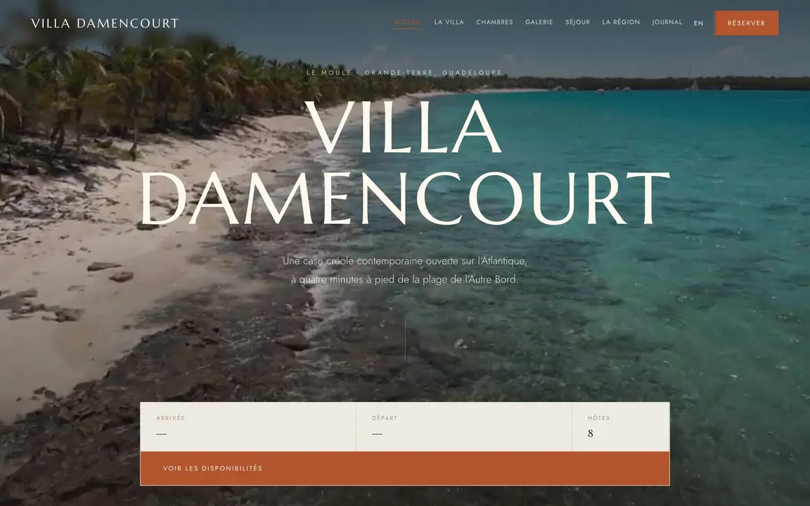 Page d’accueil du site Villa Damencourt