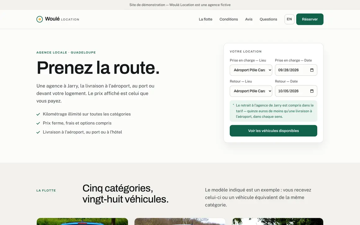 Page d’accueil du site Woulé Location
